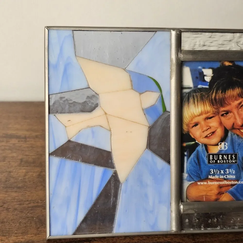 Burnes of Boston Stained Glass Dove Photo Frame Blue White 7x5 Metal Frame